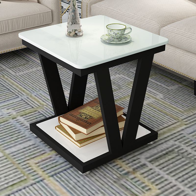 Modern Metal Frame 1 Coffee Table Black/White Square Glass Top Table Clearhalo 'Coffee & Accent Tables' 'Coffee Tables' 'coffee_tables' 'furn' 'furn_coffee_tables' 'Furniture' 'furniture_coffee_tables' 'Living Room Furniture' 1200x1200_da3fa92a-4bb9-4466-8a8c-5f15e9de848e
