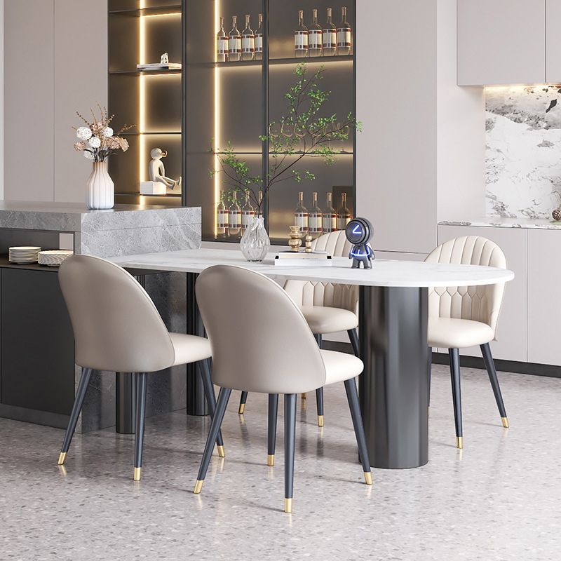 Stone Top Dining Table Modern Dining Table with 3 Legs Base in Black Clearhalo 'Dining Tables & Seating' 'Dining Tables' 'dining_table' 'furn' 'furn_dining_table' 'Furniture' 'Kitchen & Dining Furniture' 1200x1200_da3fcf18-310f-4e5b-8ff6-89fe5b2436a1