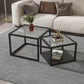 Contemporary Square Nesting Coffee Table Set with Glass Top and Iron Base