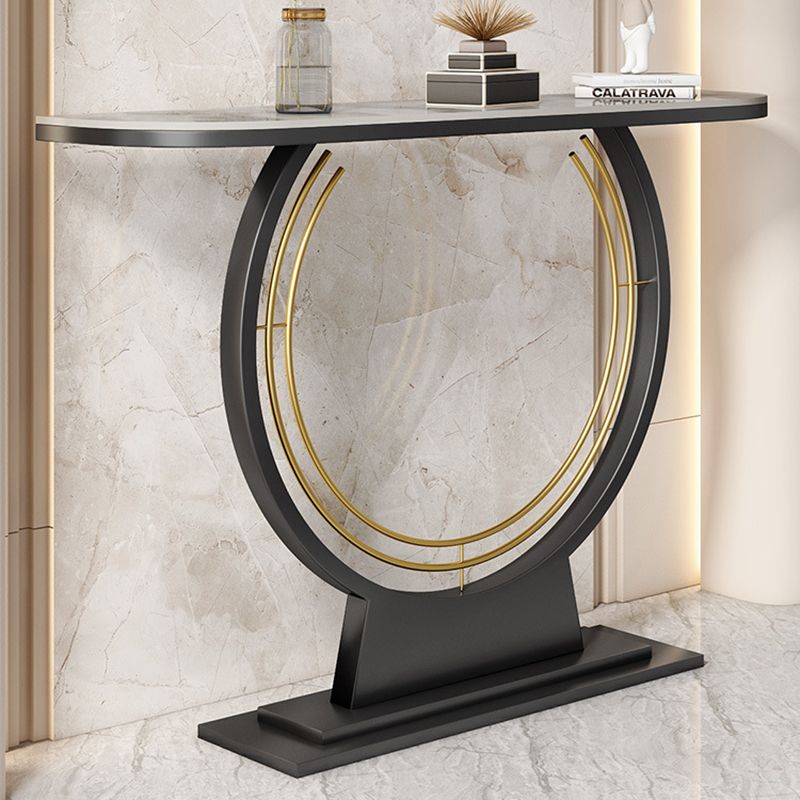 Glam Stone Console Table Half Moon Stain Resistant Accent Table for Hall