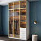 Modern Wood and Glass Wardrobe Freestanding Wardrobe with Soft Close Drawers and Doors