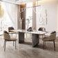 Juego de comedor de piedra sinterizada, mesa rectangular moderna y sillas tapizadas
