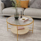 Round Glass Cross Legs Coffee Cocktail Table with Storage Shelf - 17.7" H Clearhalo 'Coffee & Accent Tables' 'Coffee Tables' 'coffee_tables' 'furn' 'furn_coffee_tables' 'Furniture' 'Living Room Furniture' 1200x1200_da4707ae-91db-4b6b-ac2c-007a094628ef