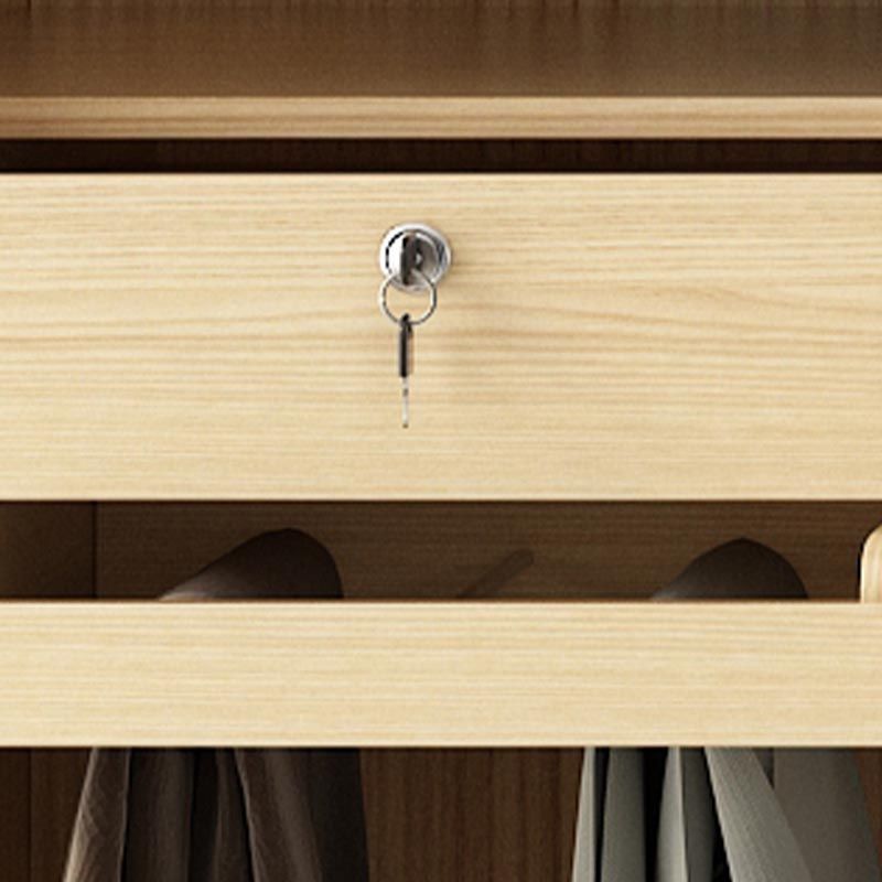 Modern Natural Wardrobe Armoire Engineered Wood Wardrobe with Drawer Clearhalo 'Armoires & Wardrobes' 'armoires_wardrobes' 'Bedroom Furniture' 'furn' 'furn_armoires_wardrobes' 'Furniture' 1200x1200_da4902e8-f080-4ee3-a6a6-0e4d818631c2