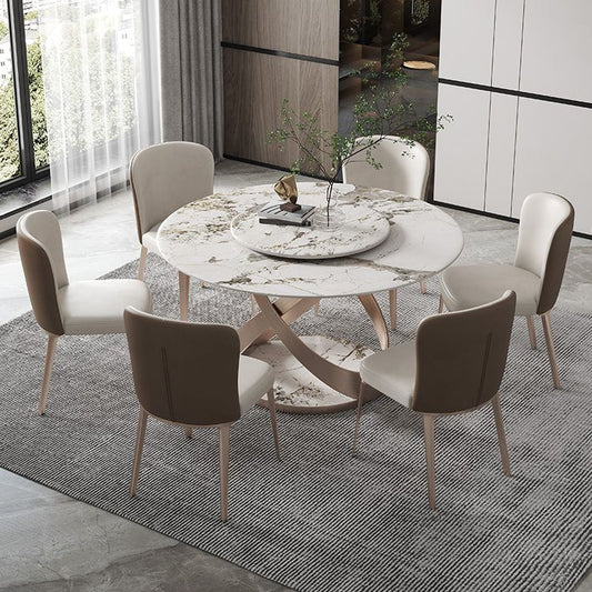 29.52''H Glam Round Dining Table Standard Sintered Stone Dining Table with Pedestal Base Clearhalo ' dining_table' 'Dining Tables & Seating' 'Dining Tables' 'furn' 'furn_dining_table' 'Furniture' 'furniture_dining_table' 'Kitchen & Dining Furniture' 'kitchen&dining_furn' 'kitchen' 'kitchen_dining_table' 1200x1200_da4955cf-df69-4ed6-b183-f20eb3610a2d