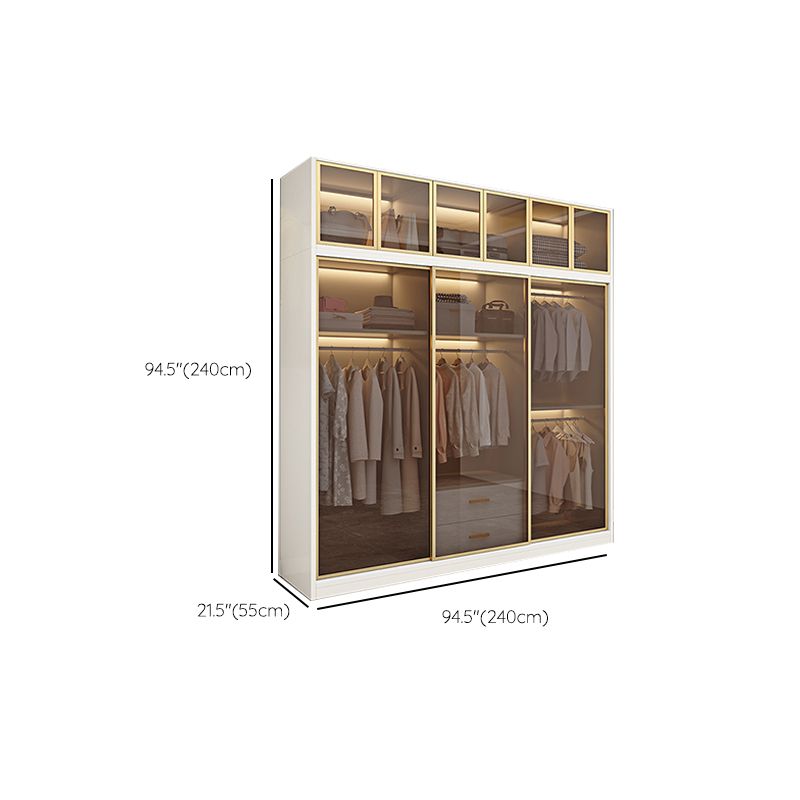 Modern Wit Wood Frame Garderobe Vrijstaande garderobe met schuifglazen deuren