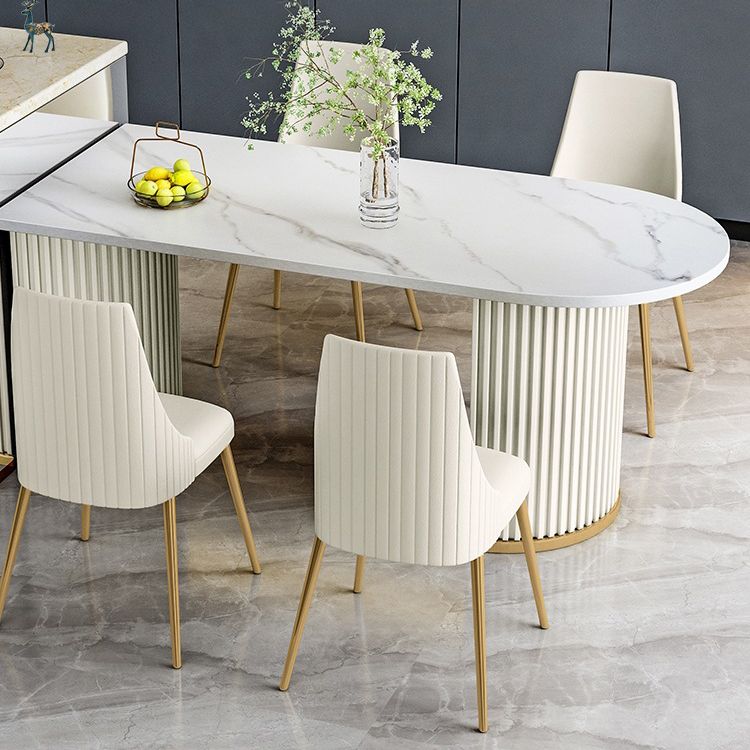 Stone White Top Dining Table Modern Dining Table with Double Pedestal Base Clearhalo 'Dining Tables & Seating' 'Dining Tables' 'dining_table' 'furn' 'furn_dining_table' 'Furniture' 'furniture_dining_table' 'Kitchen & Dining Furniture' 'kitchen' 'kitchen_dining_table' 1200x1200_da4cc454-c727-440c-bad5-ed1dc832c678
