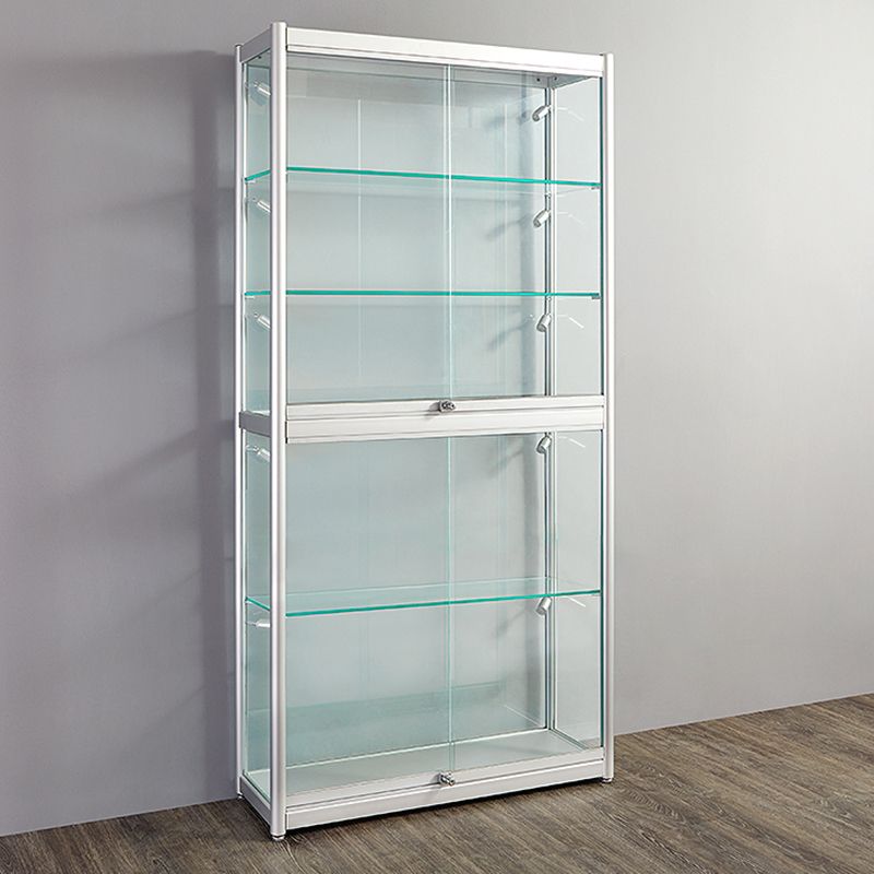 Modern Metal Curio Cabinet Locking Display Stand with Sliding Glass Doors