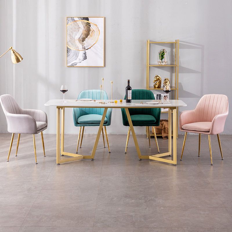 Nordic Glam Style Dining Chair Arm Side Chair with Metal Legs Clearhalo 'Dining Chairs' 'Dining Tables & Seating' 'dining_chair' 'Furniture' 'furniture_dining_chair' 'Kitchen & Dining Furniture' 1200x1200_da51070e-d4c5-4207-abff-84f14221b799