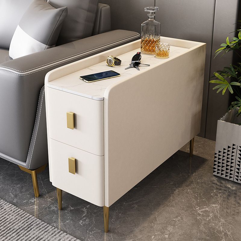 Rectangular Pine 4 Legs Side Table 11.8" Wide Two-Drawer End Table