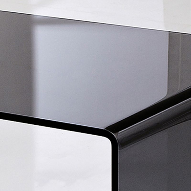15.7"H Modern Sled Base White/black Glass Square Coffee Table with Shelf Clearhalo 'Coffee & Accent Tables' 'Coffee Tables' 'coffee_tables' 'furn' 'furn_coffee_tables' 'Furniture' 'Living Room Furniture' 1200x1200_da52b54b-6377-4f5b-8c69-aa4a65188c33