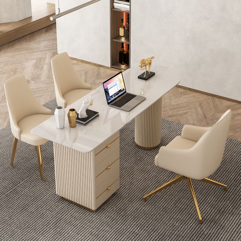 Distano da ufficio glam con 3 cassetti di stoccaggio scrivania beige