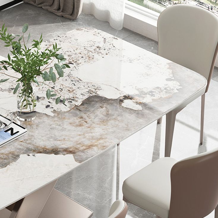 Juego de comedor de piedra sinterizada estilo diseñador, juego de mesa rectangular de 1/4/5/7 piezas