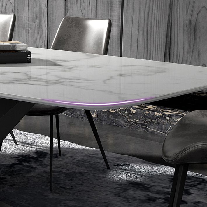 Metal Contemporary Rectangular Dining Table Sintered Stone Table for Dining Room Clearhalo ' dining_table' 'Dining Tables & Seating' 'Dining Tables' 'Furniture' 'furniture_dining_table' 'Kitchen & Dining Furniture' 'kitchen&dining_furn' 'kitchen' 'kitchen_dining_table' 1200x1200_da5a2251-8ec6-4102-8c9f-d53297c25b63