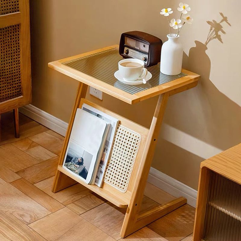 Sledge-shaped Base Design Bamboo Cane Craft Glass Finish Material Rectangular Side Table Clearhalo 'Coffee & Accent Tables' 'End & Side Tables' 'end_side_tables' 'furn' 'furn_end_side_tables' 'Furniture' 'Living Room Furniture' 1200x1200_da5d17e0-eccd-4a9f-921d-99912d2e8193