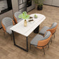 Modern Stone and Steel Dinette Table Double Pedestal Dining Room Black Frame Table Clearhalo 'Dining Tables & Seating' 'Dining Tables' 'dining_table' 'furn' 'furn_dining_table' 'Furniture' 'furniture_dining_table' 'Kitchen & Dining Furniture' 'kitchen' 'kitchen_dining_table' 1200x1200_da5d7e73-3b0a-40f6-89ab-a7497e2fc341