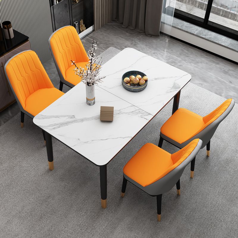 Dining Room Set Contemporary Rectangular Extendable Sintered Stone Dining Table with Wood Base Clearhalo 'Dining Room Sets' 'Dining Tables & Seating' 'dining_room_set' 'furn' 'furn_dining_room_set' 'Furniture' 'furniture_dining_room_set' 'Kitchen & Dining Furniture' 'kitchen&dining_furn' 'kitchen' 1200x1200_da5f6d87-42dd-42e1-b5e8-329299ade700