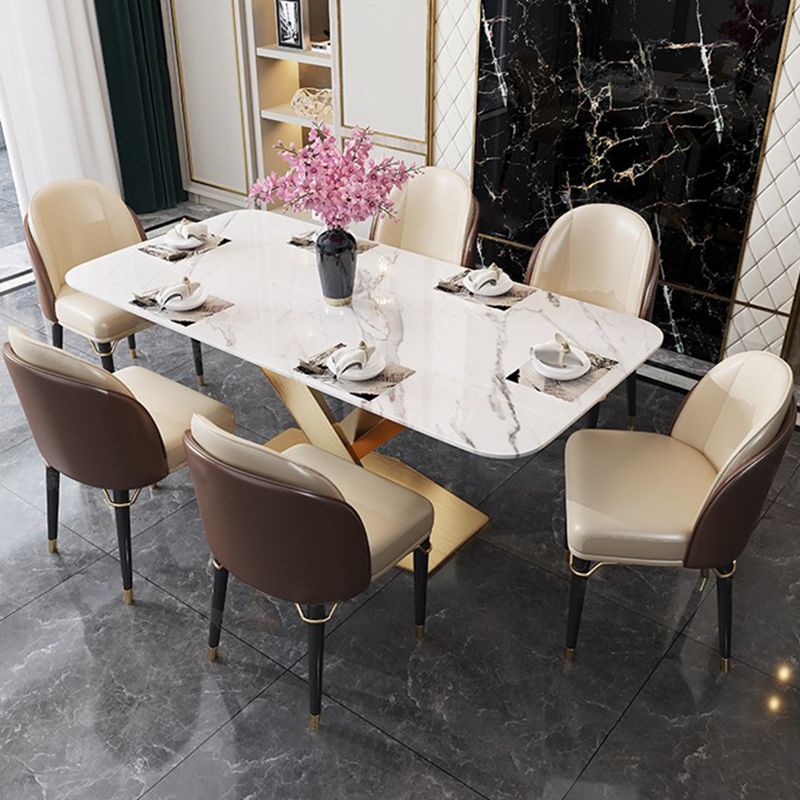 Sintered Stone Top Dining Table Rectangle Table with Gold Metal Pedestal Clearhalo ' dining_table' 'Dining Tables & Seating' 'Dining Tables' 'furn' 'furn_dining_table' 'Furniture' 'furniture_dining_table' 'Kitchen & Dining Furniture' 'kitchen&dining_furn' 'kitchen' 'kitchen_dining_table' 1200x1200_da62dbd7-936b-4b90-8ab9-1f3ca32161e9