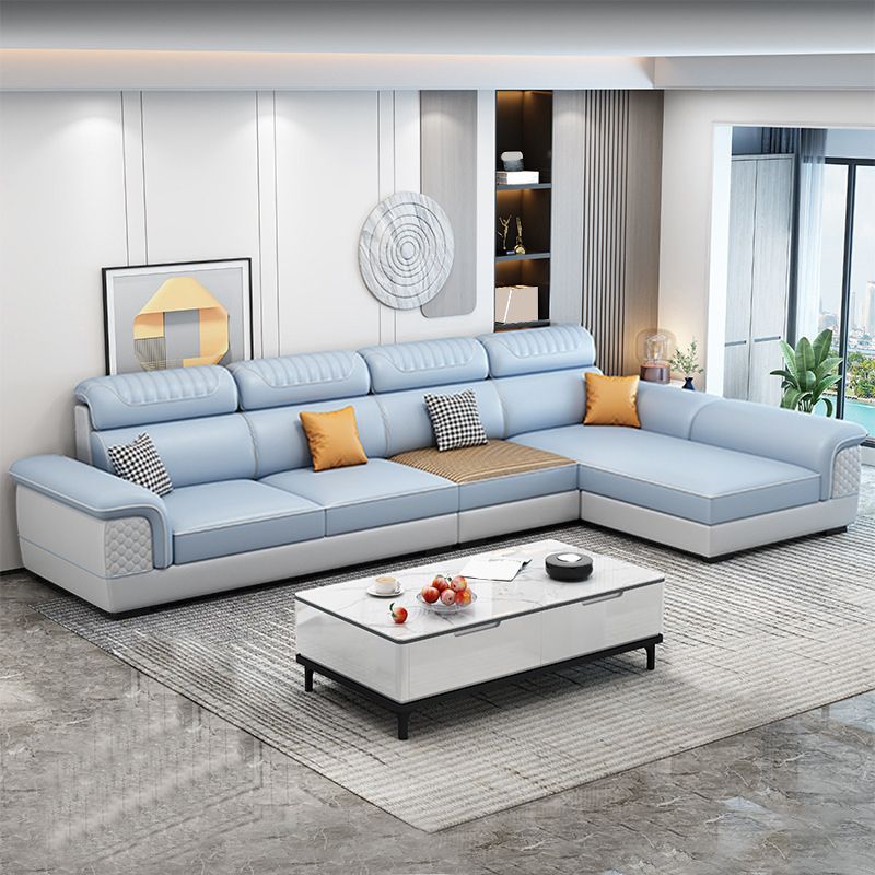 Pillow Top Arm Sewn Pillow Back Nordic Faux Leather Sofa with Chaise - 70.87" D