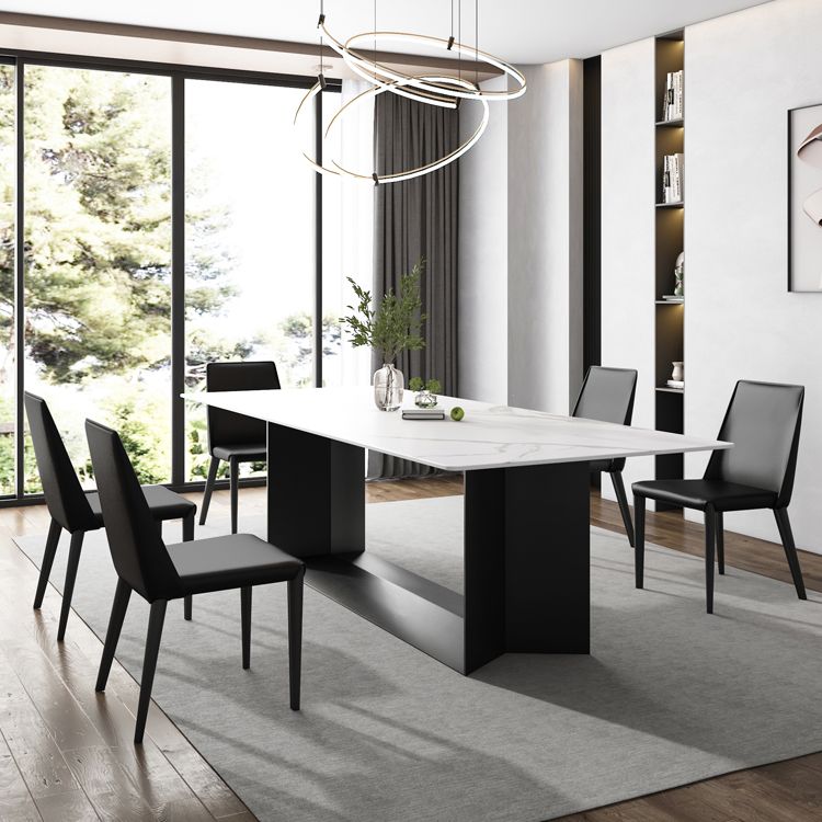 Glam White Kitchen Dining Table Sintered Stone Standard Dining Table with Trestle Base Clearhalo ' dining_table' 'Dining Tables & Seating' 'Dining Tables' 'furn' 'furn_dining_table' 'Furniture' 'furniture_dining_table' 'Kitchen & Dining Furniture' 'kitchen&dining_furn' 'kitchen' 'kitchen_dining_table' 1200x1200_da65e119-59a1-4e2d-b10d-db51b0f53a81