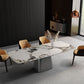 Metal Traditional Luxury Rectangle Table High Gloss White Sintered Stone Table with Pedestal Base Clearhalo ' dining_table' 'Dining Tables & Seating' 'Dining Tables' 'furn' 'furn_dining_table' 'Furniture' 'furniture_dining_table' 'Kitchen & Dining Furniture' 'kitchen&dining_furn' 'kitchen' 'kitchen_dining_table' 1200x1200_da680b87-8e24-46d2-819d-ebf53e9ecaed