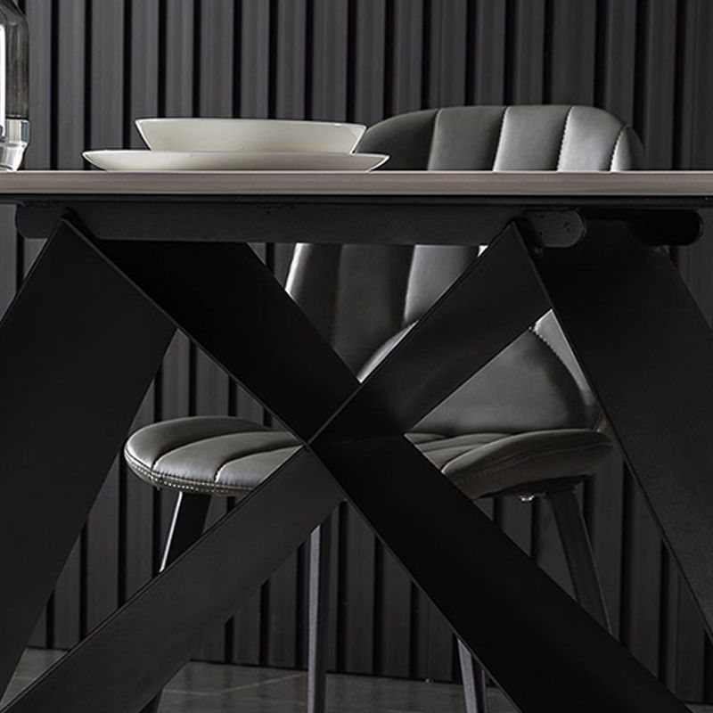Mesa de comedor de piedra rectangular moderna con base de metal