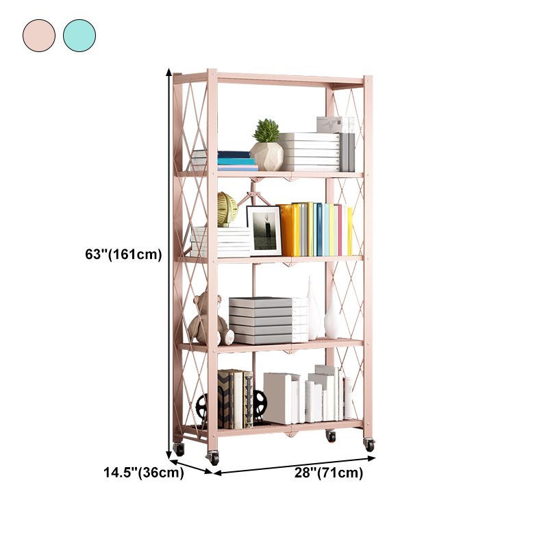 Metal Floating Bookcase Contemporary Style Open Back Bookshelf with Wheels