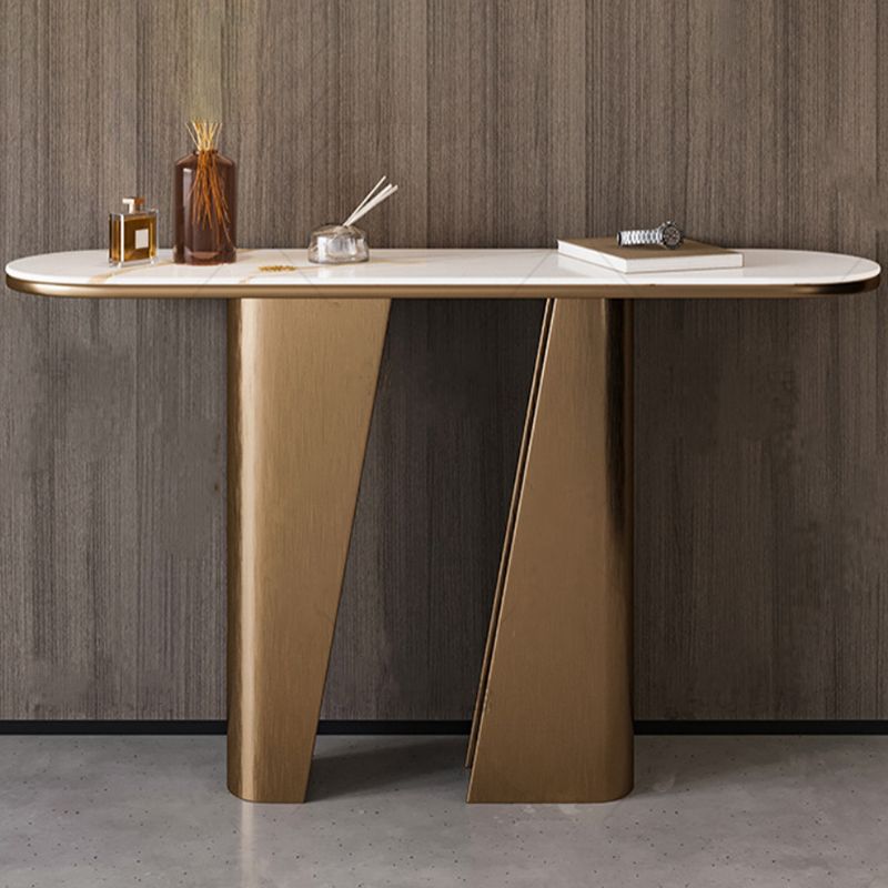 14 inch Wide Glam Accent Table Oval Shape Stone Console Table