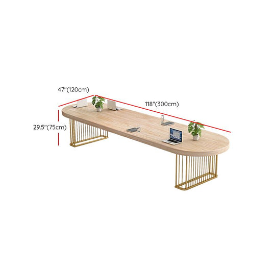 Solid Wood Oval Writing Desk 29.53" Tall Natural Office Desk