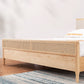 Natural Solid Wood Panel Bed Upholstered Bed Frame with Rattan Accent