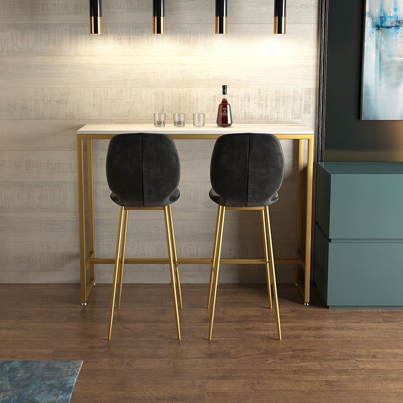 Glam Rectangle Stone Bar Dining Table Gold Iron Trestle Pedestal Bar Table (only table) Clearhalo 'Bar Furniture' 'Bar Tables' 'bar_tables' 'Furniture' 'furniture_bar_tables' 'Kitchen & Dining Furniture' 'kitchen&dining_furn' 'kitchen' 1200x1200_da763538-8c4d-47b7-a165-b29a6c47b685