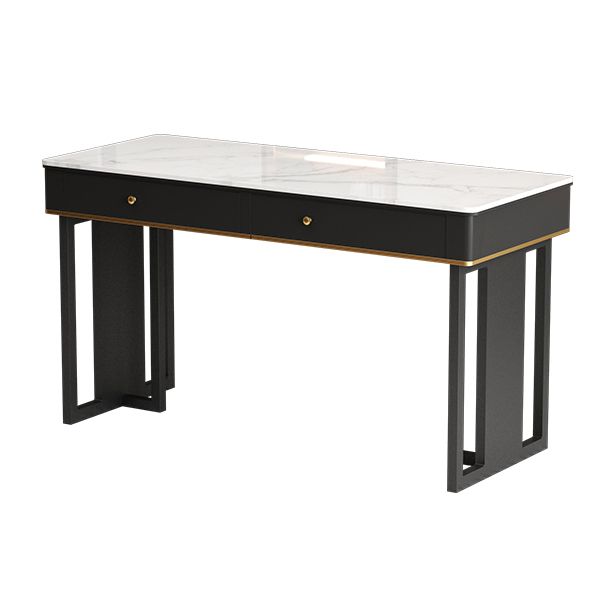 Modern 2-drawer Office Desk Sintered Stone Home Desk with Metal Base Clearhalo 'furn' 'furn_office_desk' 'Furniture' 'Office Desks' 'Office Furniture' 'office_desk' 1200x1200_da77a940-b576-4768-9017-d6e3955db57c