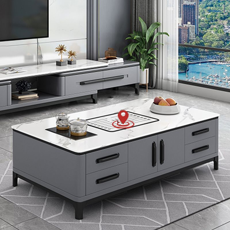 Eigentijdse cocktailtafel stenen rechthoek top 4 poten met 8 laden