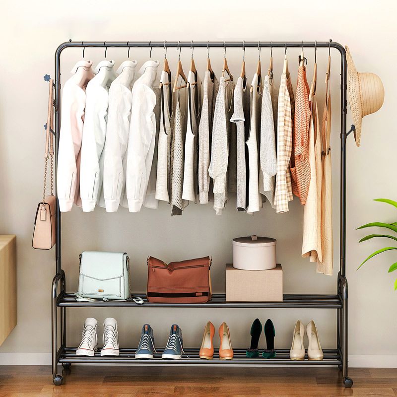 Contemporary Metal Open Armoire Black and White Cabinet with Caster Wheels Clearhalo 'Armoires & Wardrobes' 'armoires_wardrobes' 'Bedroom Furniture' 'furn' 'furn_armoires_wardrobes' 'Furniture' 1200x1200_da7996dd-fb62-4c52-89b0-d788c4a164f5