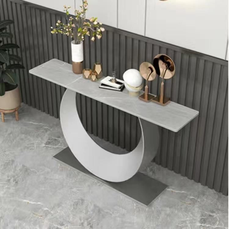 Glam Stone Console Accent Table Rectangle End Table for Hall