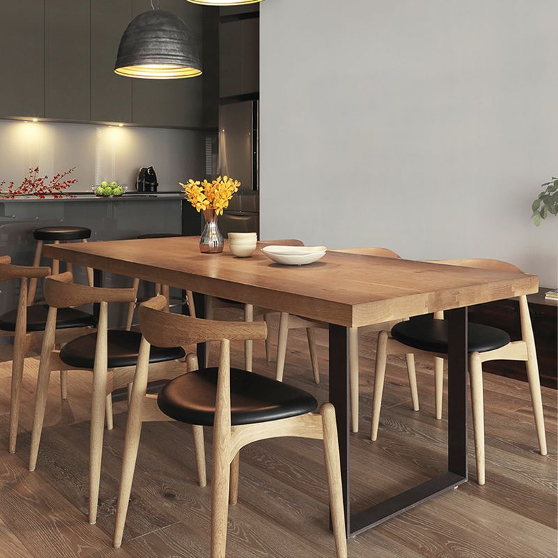 Modern Style Fixed Solid Wood Dining Room Table with 2 Black Metal Legs Kitchen Set Clearhalo 'Dining Room Sets' 'Dining Tables & Seating' 'dining_room_set' 'furn' 'furn_dining_room_set' 'Furniture' 'furniture_dining_room_set' 'Kitchen & Dining Furniture' 'kitchen&dining_furn' 'kitchen' 1200x1200_da812533-b2c7-4aea-970a-a2c454a412fe
