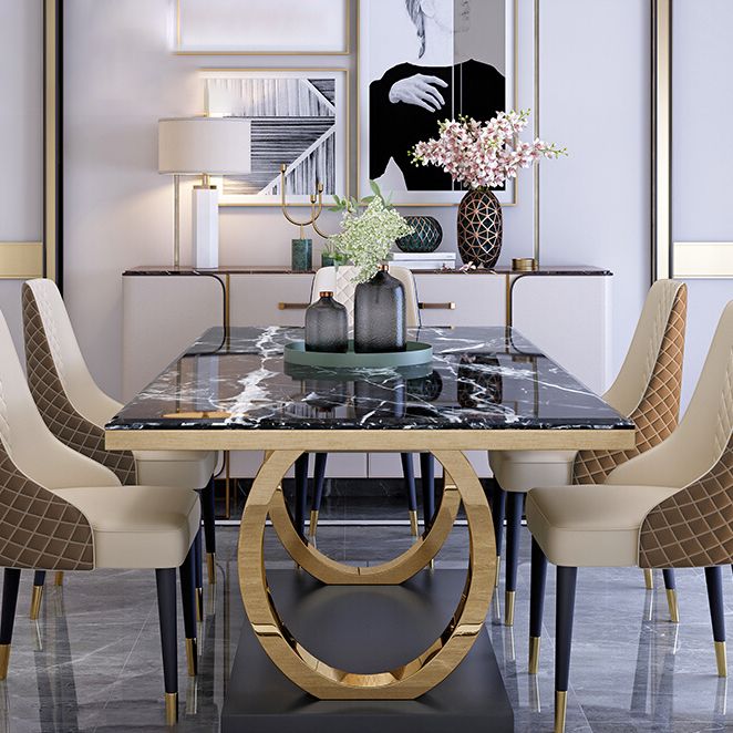 Modern 1/4/5/6/7 Pieces Black Dining Table Set with Marble Top Rectangle Dinette Set Clearhalo 'Dining Room Sets' 'Dining Tables & Seating' 'dining_room_set' 'furn' 'furn_dining_room_set' 'Furniture' 'furniture_dining_room_set' 'Kitchen & Dining Furniture' 'kitchen&dining_furn' 'kitchen' 1200x1200_da84a08d-909c-4d60-b0db-fd66a4d3dd75