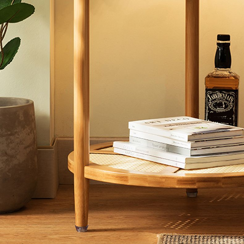 19.68" Tall Round Glass Top Side Table Wood 3 Legs End Table with Shelf