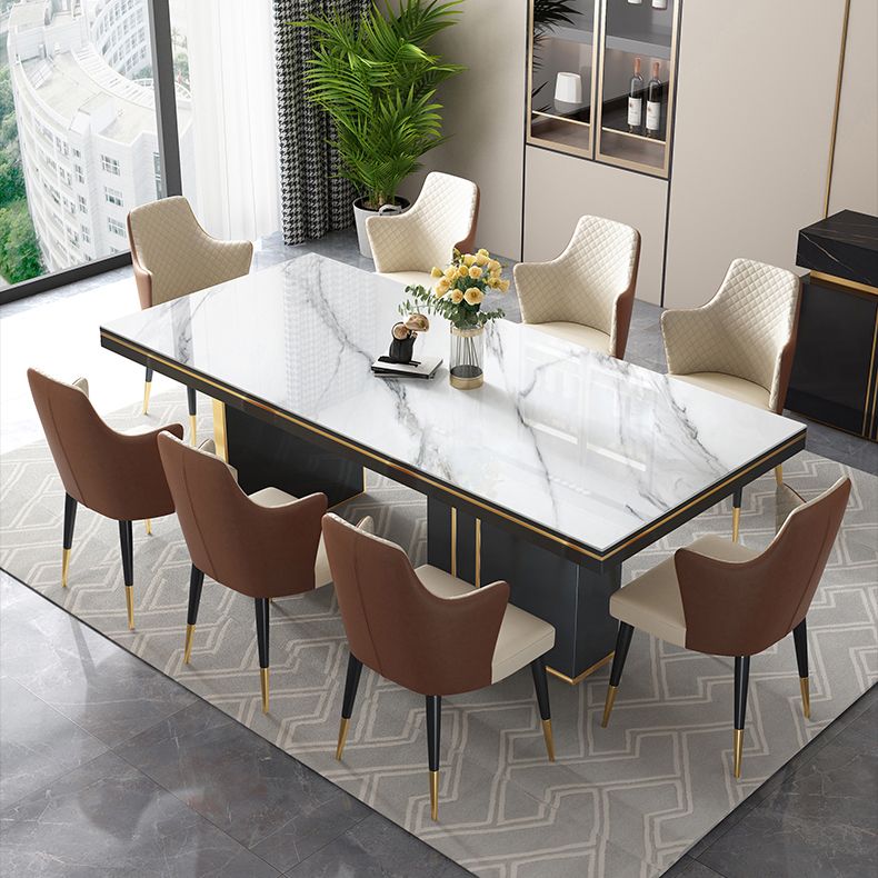 Traditional Luxury Dining Table Rectangle Sintered Stone Double Pedestal Table with Black Base Clearhalo ' dining_table' 'Dining Tables & Seating' 'Dining Tables' 'furn' 'furn_dining_table' 'Furniture' 'furniture_dining_table' 'Kitchen & Dining Furniture' 'kitchen&dining_furn' 'kitchen' 'kitchen_dining_table' 1200x1200_da858a52-98a1-41fd-aae8-e432c4f160eb