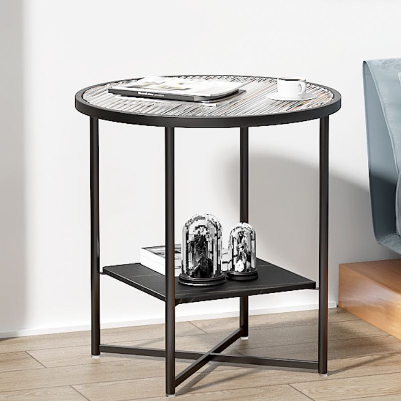 Modern Round Glass Top End Table Cross Legs Sofa Side Table with Shelf Clearhalo 'Coffee & Accent Tables' 'End & Side Tables' 'end_side_tables' 'furn' 'furn_end_side_tables' 'Furniture' 'Living Room Furniture' 1200x1200_da88ba80-90ea-46f0-86fb-52d9f123e8af