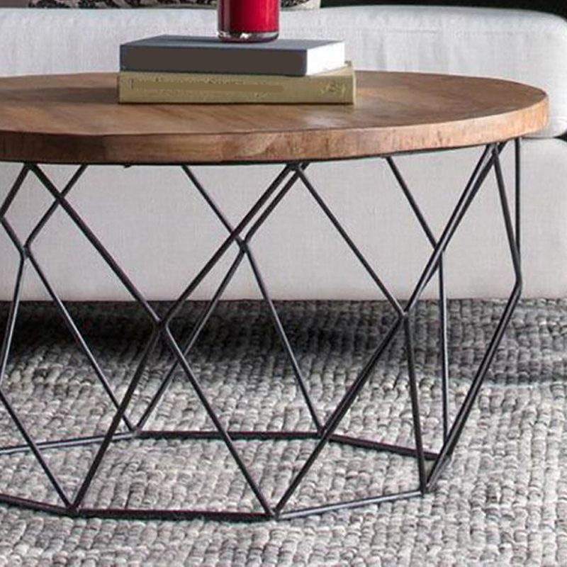 17.7" H Wood Round Top Coffee Table, Metal Frame Base Cocktail Table Clearhalo 'Coffee & Accent Tables' 'Coffee Tables' 'coffee_tables' 'furn' 'furn_coffee_tables' 'Furniture' 'Living Room Furniture' 1200x1200_da8c22c4-0b7b-41bf-9f4c-c95b849707f0