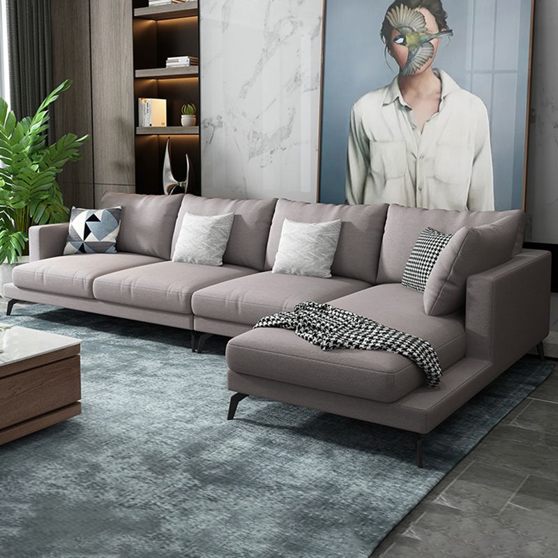 Square 4-Seater Sectional with Pillows Back in Linen Blend L-shape Sectional Clearhalo 'furn' 'furn_sectionals' 'Furniture' 'Living Room Furniture' 'Sectionals' 1200x1200_da8c58e5-6894-4dee-b463-2b6170b8823f
