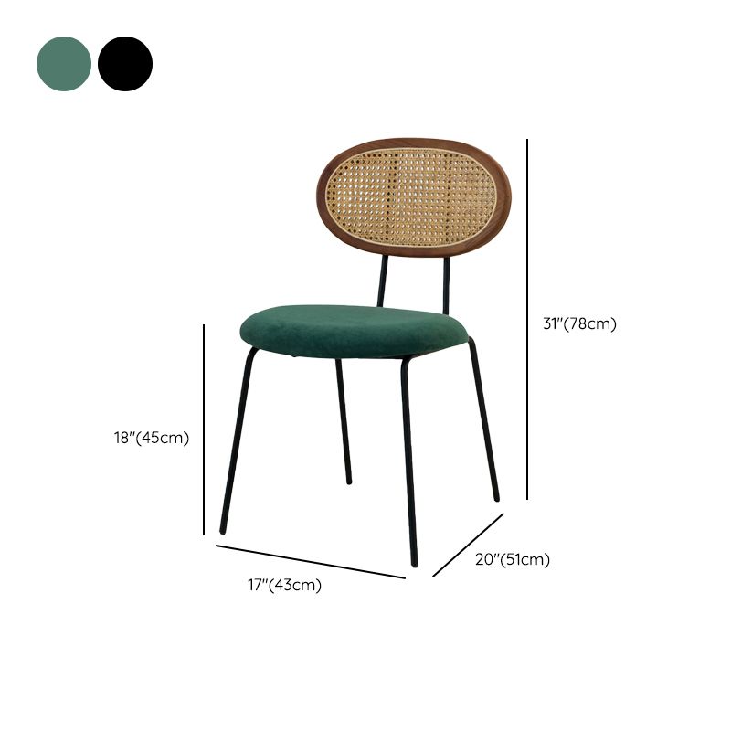 布張りのダイニングチェアオープンバックダイニングサイドチェアブラックメタルレッグ
