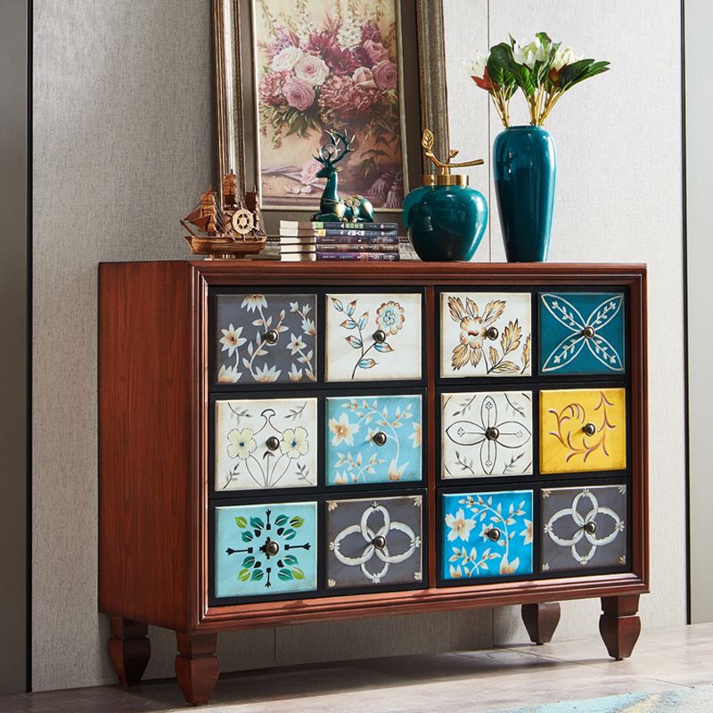 Coffre de rangement en bois traditionnel américain, coffre de maison avec tiroirs