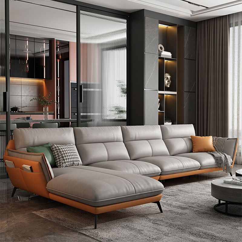 Flared Arm Stain Resistant Sectional Gray Faux Leather with Storage