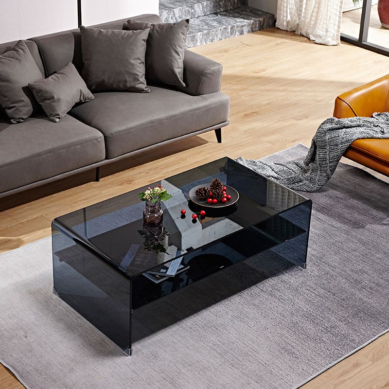 15.7"H Modern Sled Base White/black Glass Square Coffee Table with Shelf Clearhalo 'Coffee & Accent Tables' 'Coffee Tables' 'coffee_tables' 'furn' 'furn_coffee_tables' 'Furniture' 'Living Room Furniture' 1200x1200_da97e076-3b68-4023-baf5-c1158498bea5