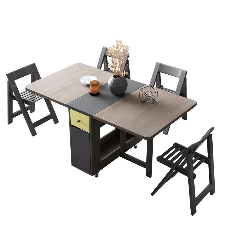Modern Folding Dining Table Rectangle Tabletop with 2 Drawers Clearhalo 'Dining Tables & Seating' 'Dining Tables' 'dining_table' 'furn' 'furn_dining_table' 'Furniture' 'Kitchen & Dining Furniture' 1200x1200_da9afbf1-c29e-49c2-a624-47980d30dedf