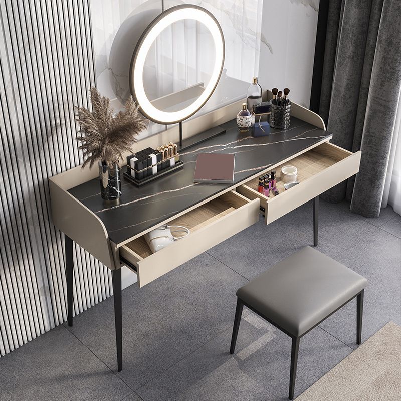 Contemporáneo de tocador de piedra Set 2 Cajones de almacenamiento con taburetes - 33.46 "H