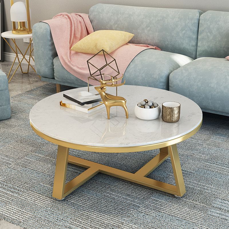 Glam Cross Legs Coffee Table Faux Marble Round Cocktail Table Clearhalo 'Coffee & Accent Tables' 'Coffee Tables' 'coffee_tables' 'furn' 'furn_coffee_tables' 'Furniture' 'Living Room Furniture' 1200x1200_da9ce93d-b6d9-479a-abfe-26ebfa6b9fd6