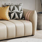 Contemporary Square Arm Loose Back Sofa and Chaise Beige Faux Leather U Sofa